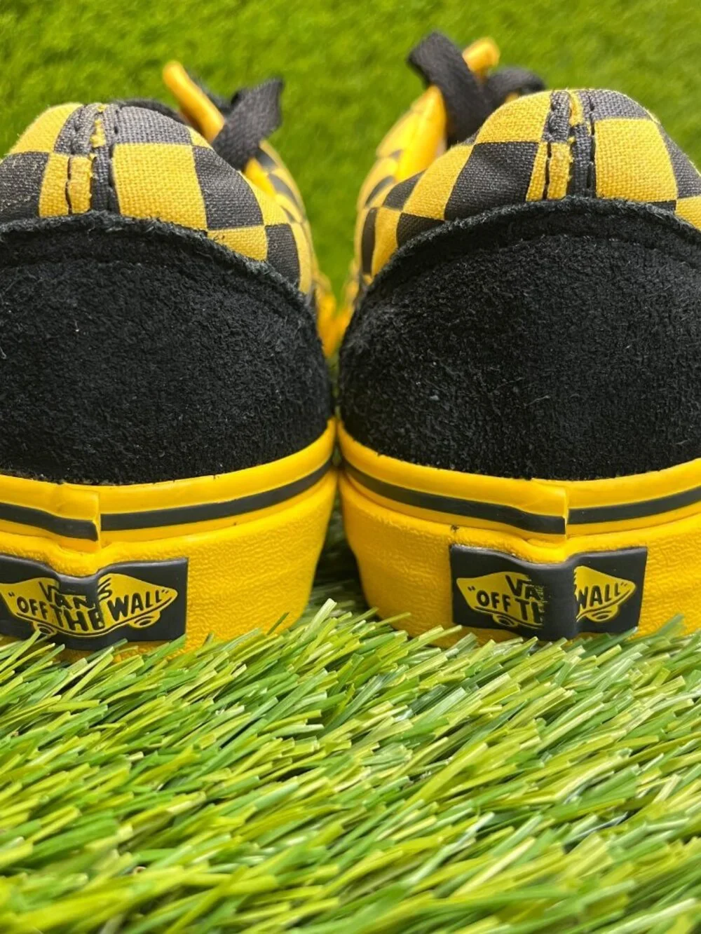 Vans Old Skool Chex Womens Size 6.5 Black Yellow Athletic Skate Shoes Sneakers